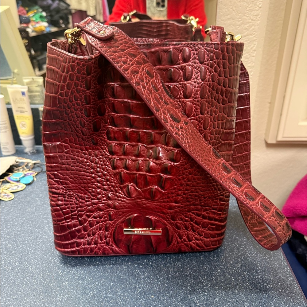 Brahmin Crimson Croc-Embossed Shoulder Bag - Picture 2 of 4